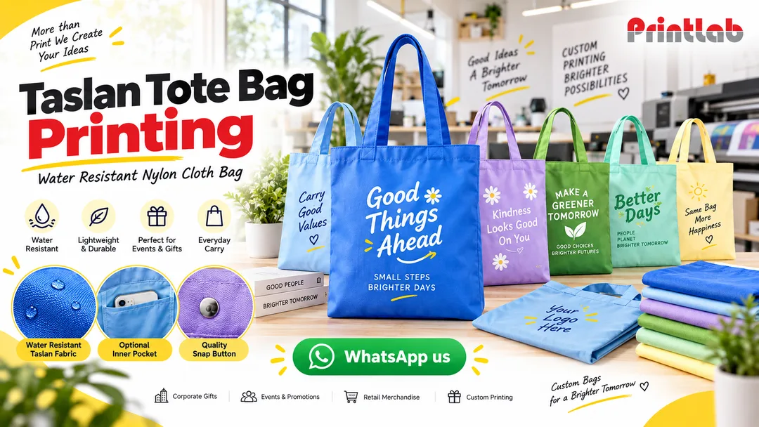 Custom water resistant nylon Taslan tote cloth bag printing for corporate gifts and promotions at Printlab Kuala Lumpur