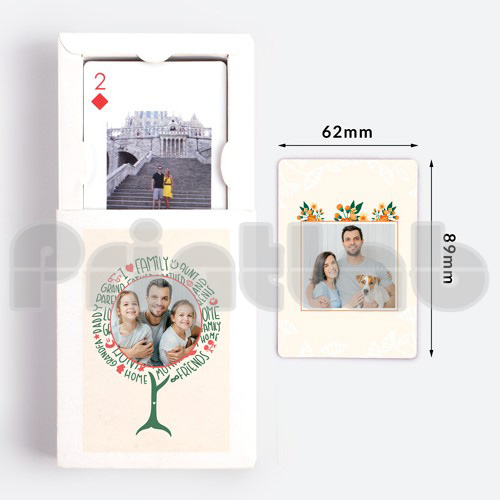 Personalized playing card set with custom card faces, card backs and printed tuck box packaging for promotion and gifts.