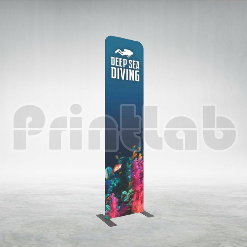 Double-sided fabric banner stand with stable steel base for retail promotion and event signage