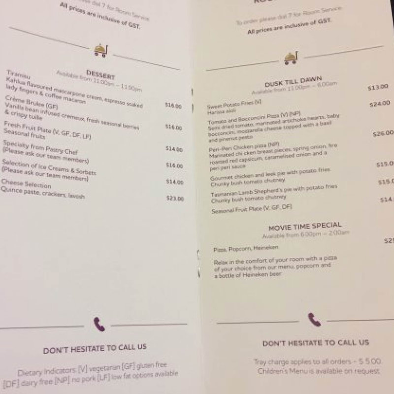 Room Food Menu book
