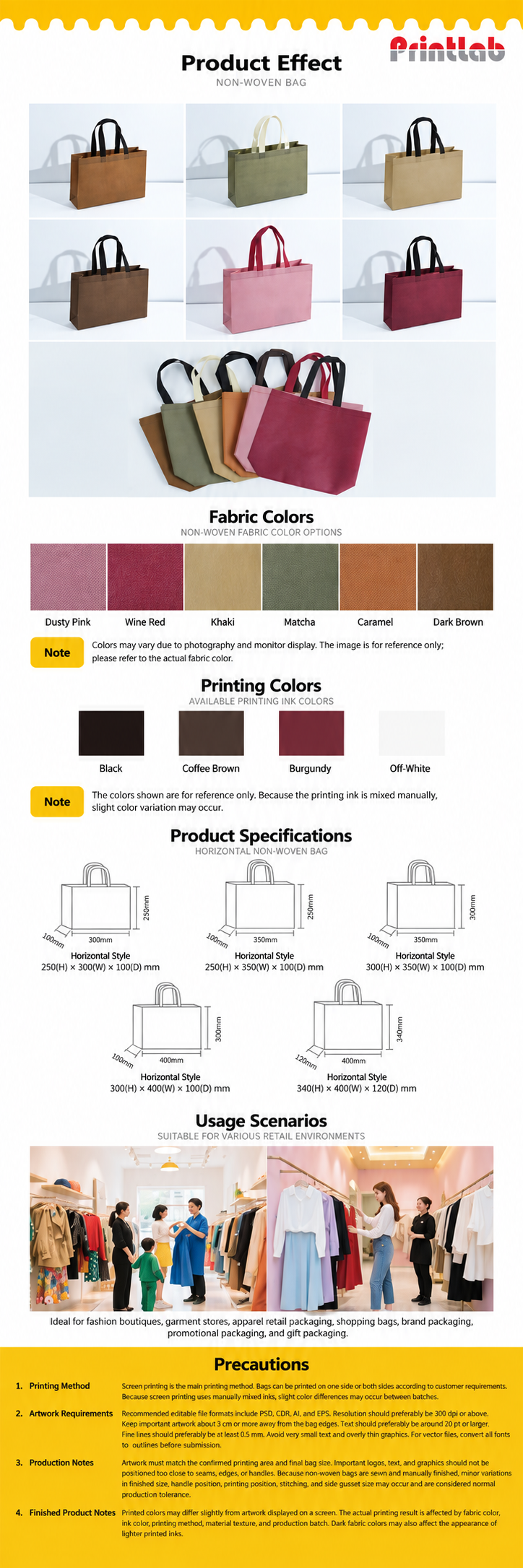 Custom Printing Specification for Non Woven Bag for Fashion Garment Apparel Retail Packaging by printlab malaysia kl pj