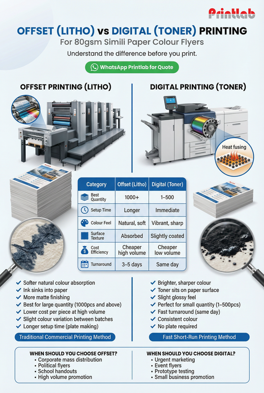 Offset vs Digital Printing Flyer on Simili 80gsm Comparison Poster