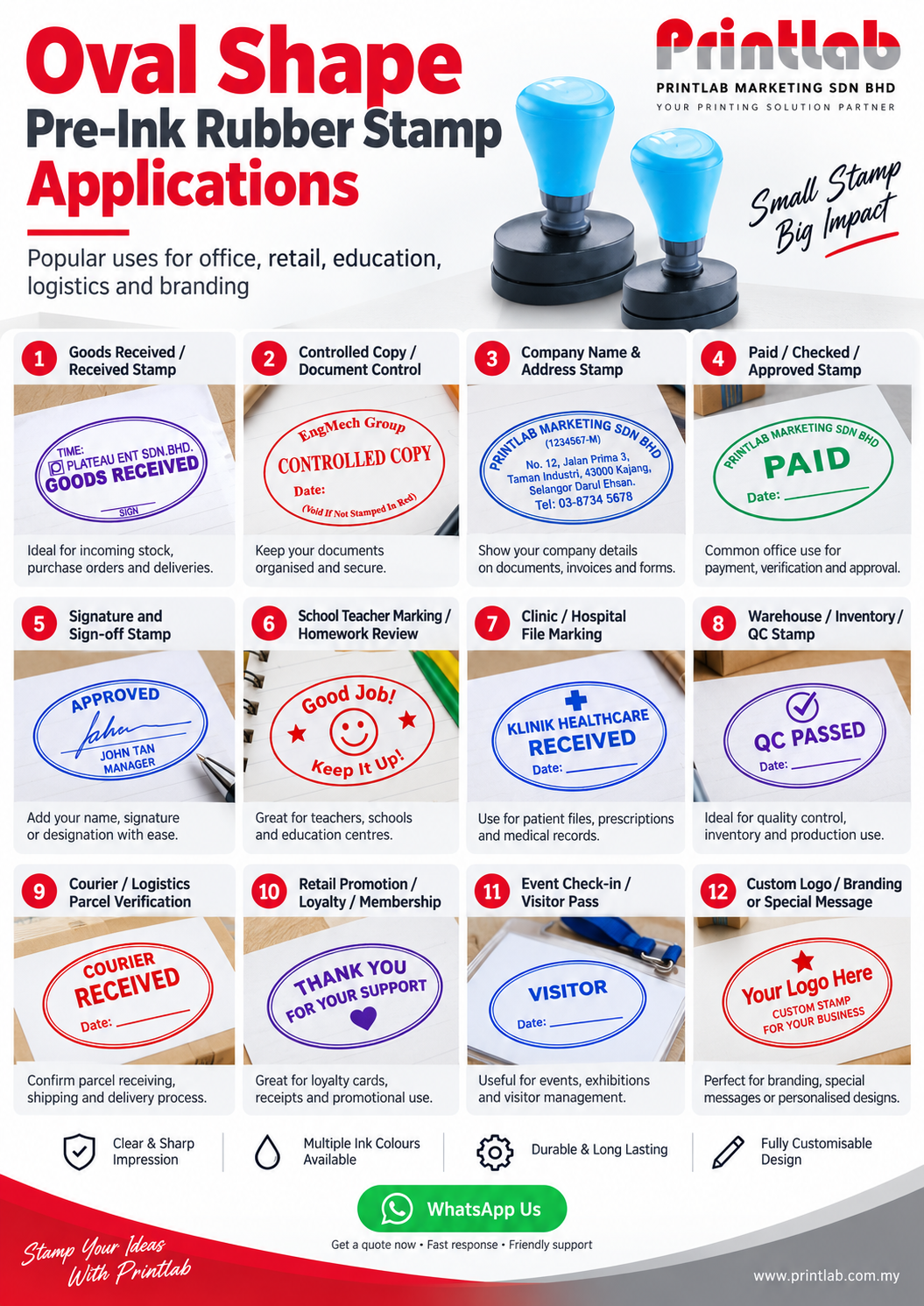 Oval rubber stamp chop for company branding clubs schools businesses and personalised logos in Petaling Jaya