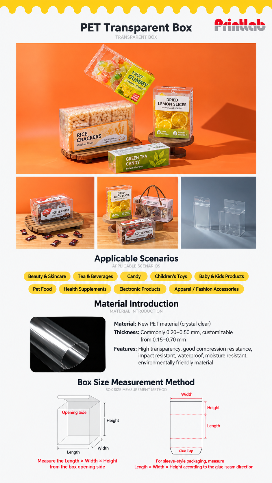 Custom PET transparent clear packaging box printing in KL for retail gifts, cosmetics, candy and product display by Printlab