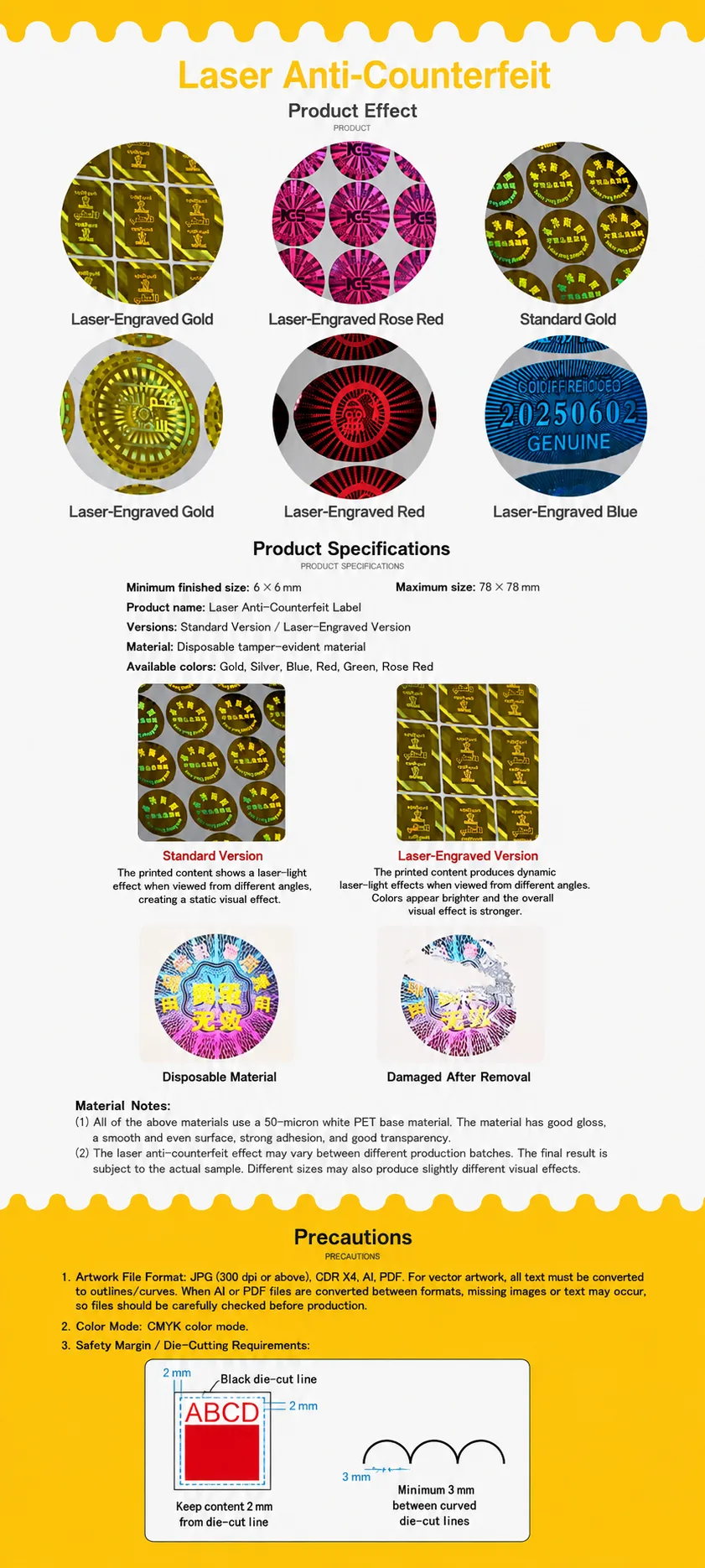 Premium hologram security stickers with VOID tamper seal serial number and QR code printing in KL PJ
