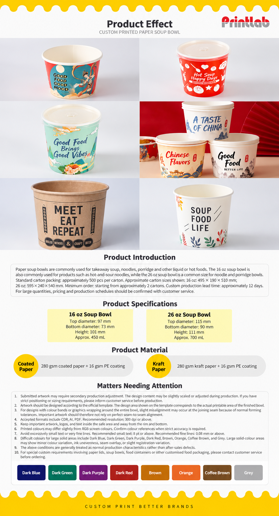Custom paper soup bowl printing in KL for takeaway soup, rice, salad and food delivery packaging by Printlab Bandar Sri Damansara.