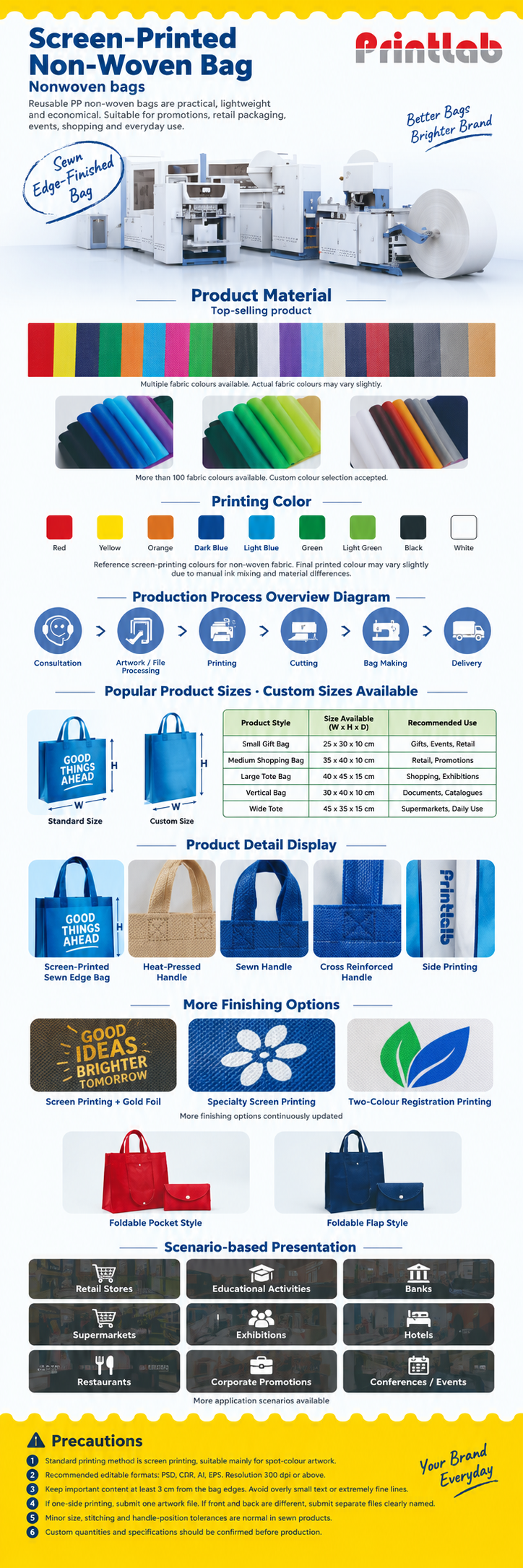 Custom non-woven folding storage bags with snap button in folding pouch and folding lid styles, printed by Printlab KL PJ Malaysia