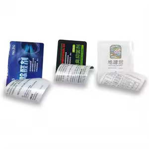 Clear double sided transparent sticker label with peel-back front print and back print effect for product packaging.