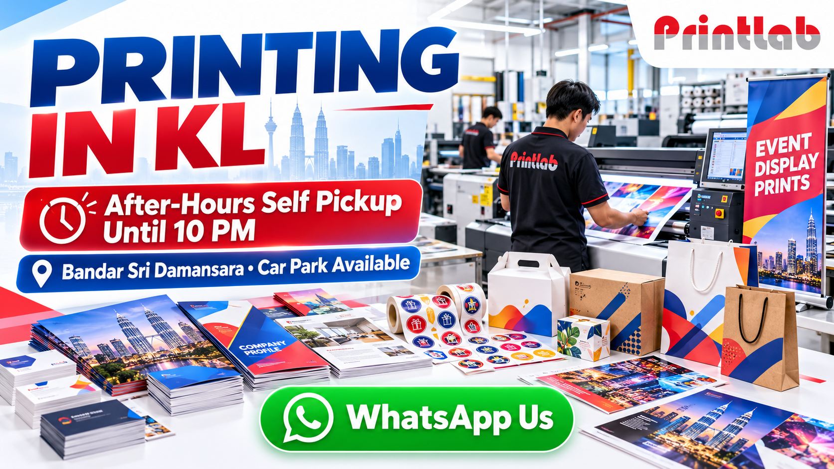 Printlab Kuala Lumpur printing factory in Bandar Sri Damansara providing custom printing, after-hours self pickup and locker collection