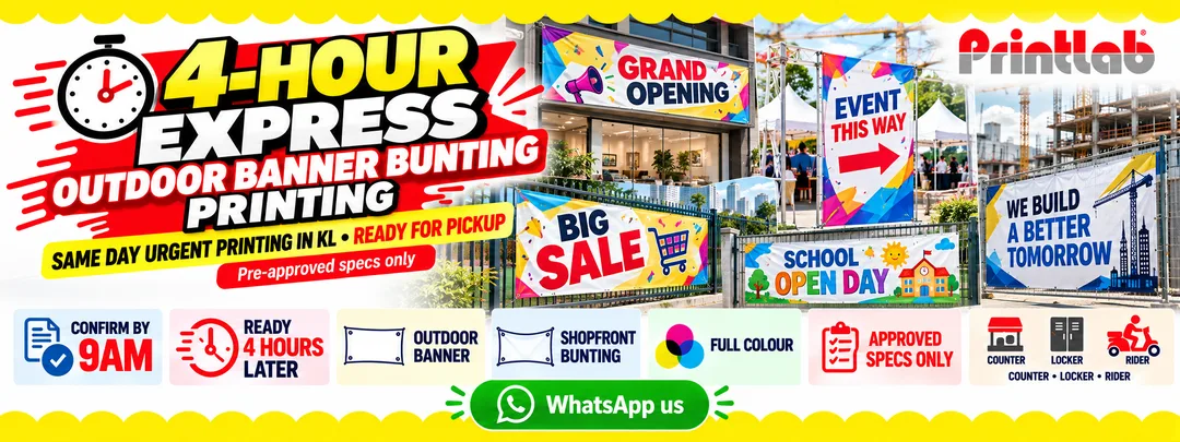 Same day urgent outdoor banner bunting printing in KL with 4 hour express service by Printlab Bandar Sri Damansara