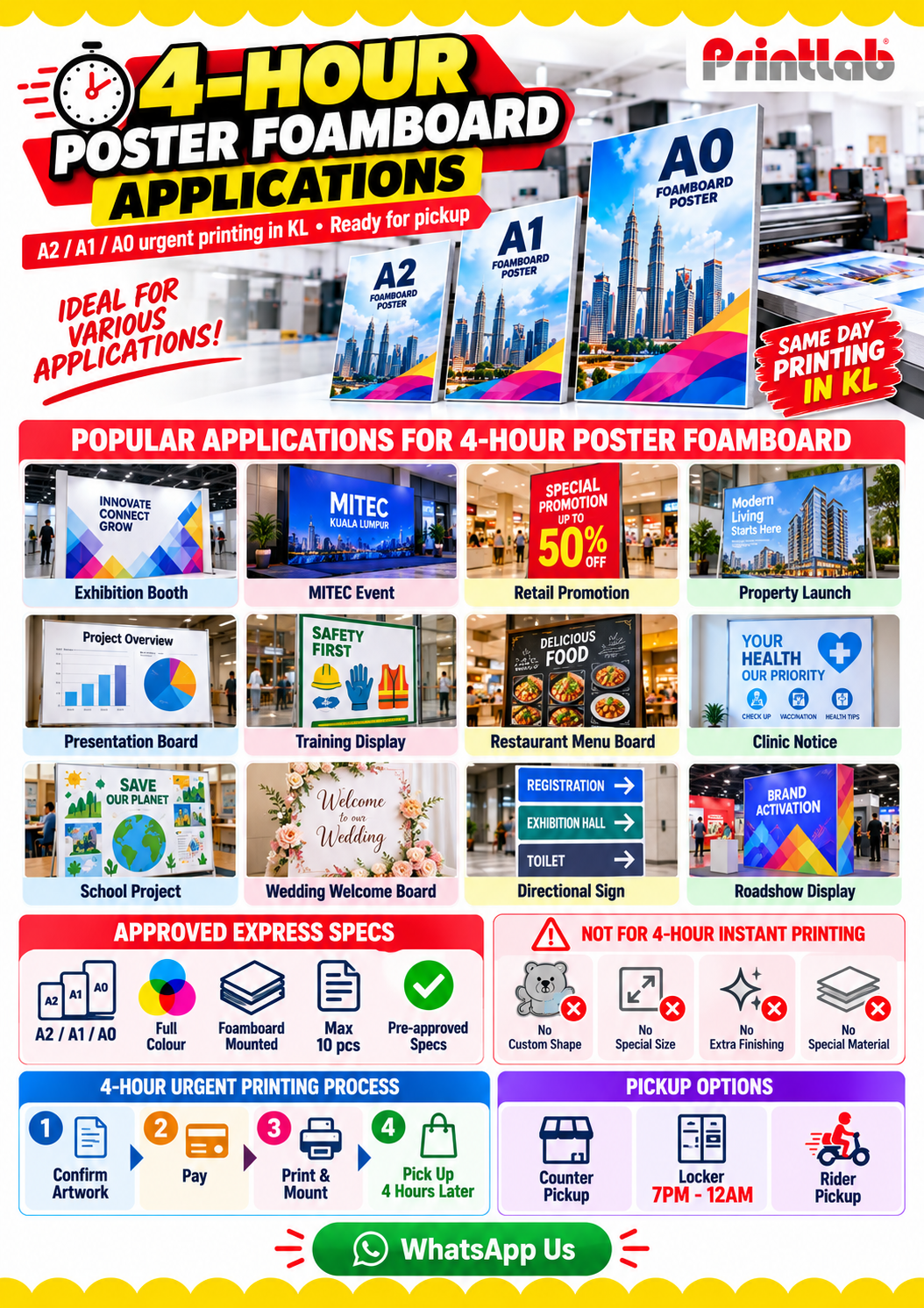 Same day urgent A2 A1 A0 poster foamboard printing in KL ready in 4 hours with counter pickup locker pickup and rider pickup by Printlab KL Bandar Sri Damansara