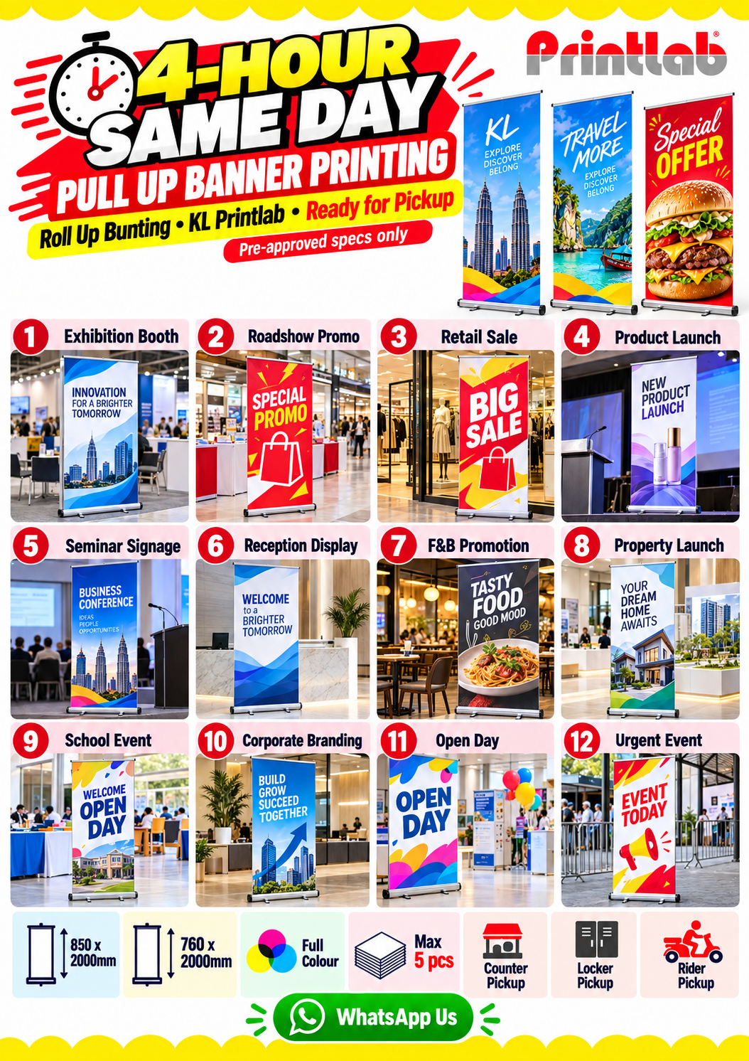 Same day urgent pull up banner bunting printing in KL with 4 hour express roll up bunting service by Printlab KL Bandar Sri Damansara