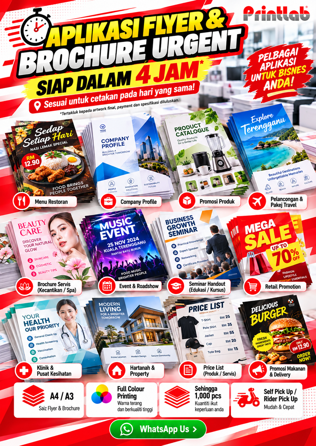 express same day flyer brochure printing siap 4 jam di Printlab Kuala Terengganu