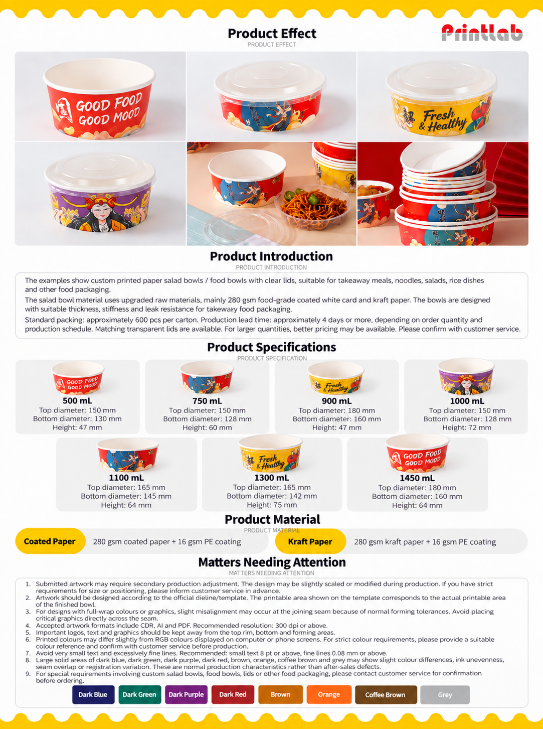 Custom food lunch salad paper bowl printing in KL for restaurants, cafes, takeaway meals and delivery packaging by Printlab Bandar Sri Damansara.