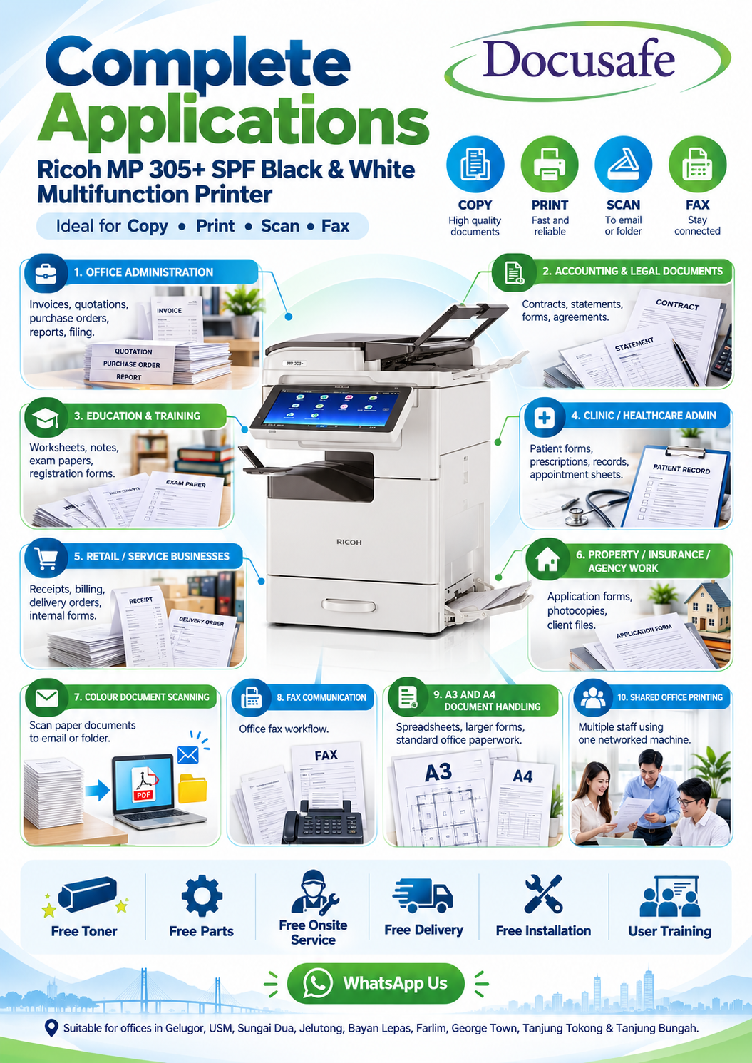 Free Rental  Black and White A3 A4 Photocopier Printer Ricoh MP 305+ SPF in Penang by Docusafe