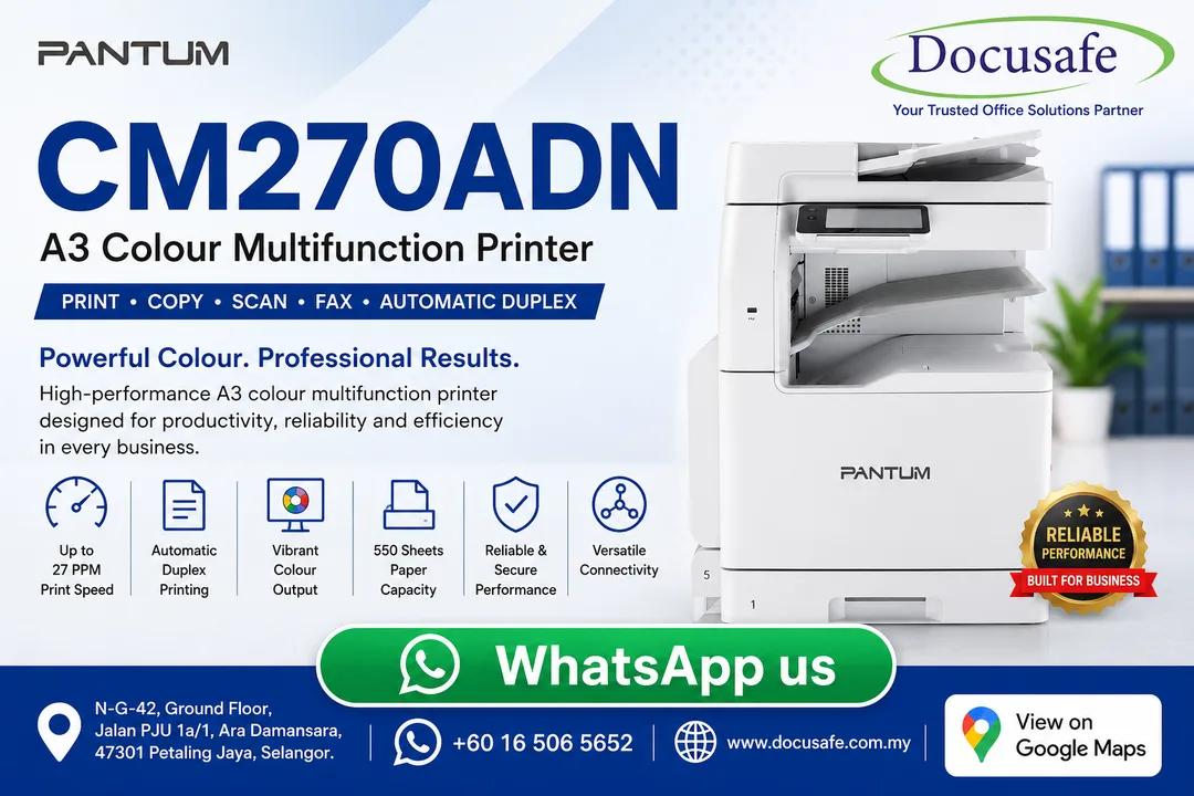 Pantum CM270ADN Color Multifunction Laser Printer sold by Docusafe Sdn Bhd Ara Damansara Petaling Jaya