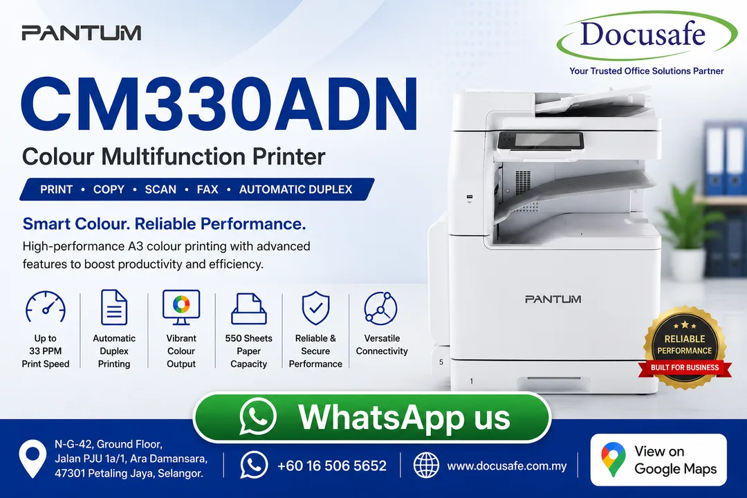 Pantum CM330ADN Color Multifunction Laser Printer sold by Docusafe Sdn Bhd Ara Damansara Petaling Jaya
