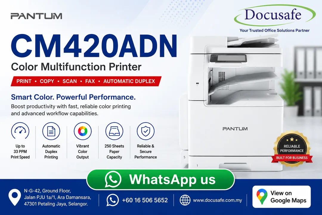 Pantum CM420ADN Color Multifunction Laser Printer sold by Docusafe Sdn Bhd Ara Damansara Petaling Jaya

JSON-LD Schema Markups