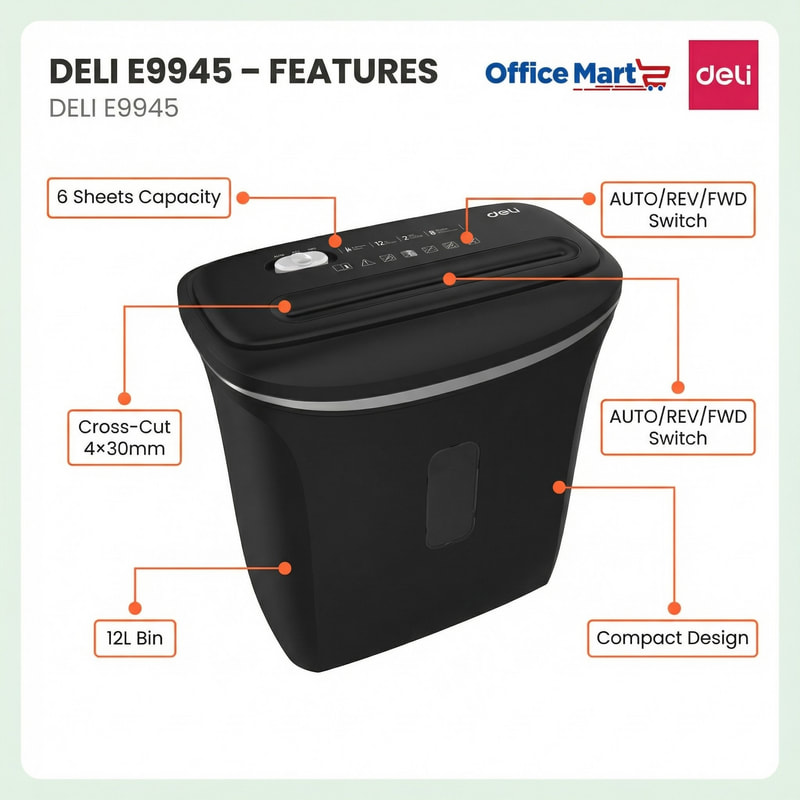 Deli Paper Shredder E9945 Features for Secure Office Document Shredding