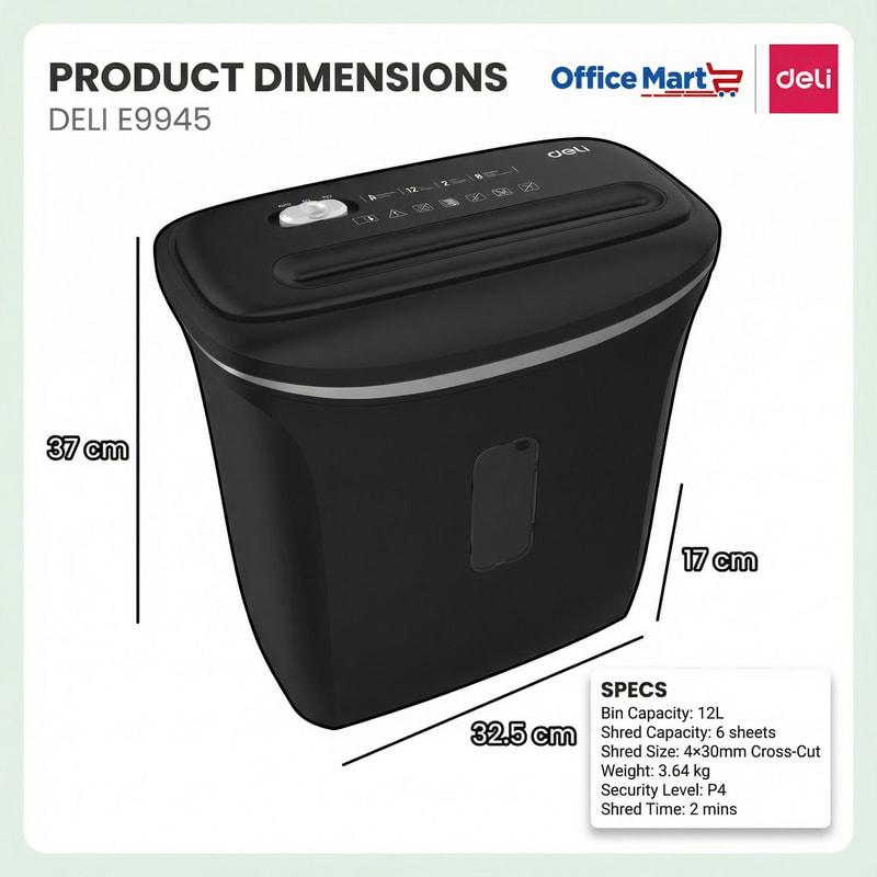 Deli Paper Shredder E9945 Product Dimension for Office Shredder Malaysia