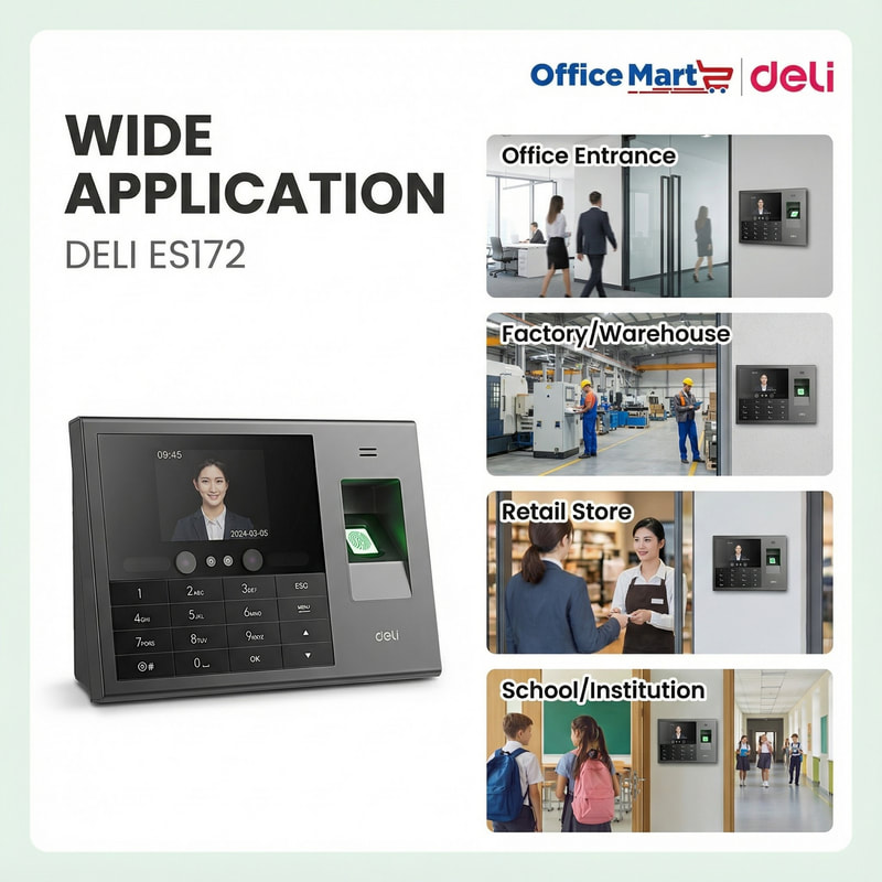 Deli ES172 Face Recognition Fingerprint and Palm Vein Attendance Machine for Office Entrance Factory Warehouse Retail Store and School Malaysia