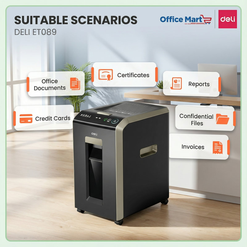 DELI ET089 office paper shredder for documents, certificates, invoices, confidential files and credit cards Malaysia