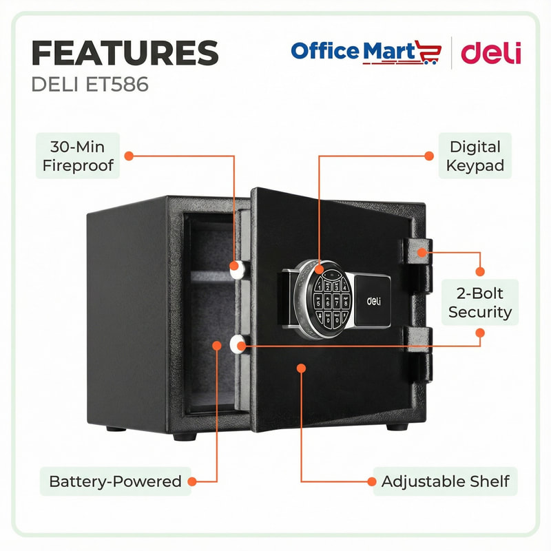 Deli ET586 fireproof digital safe box features