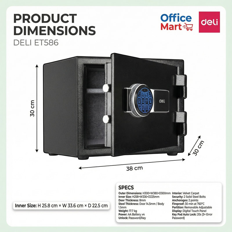 Deli ET586 fireproof safe box dimensions Malaysia