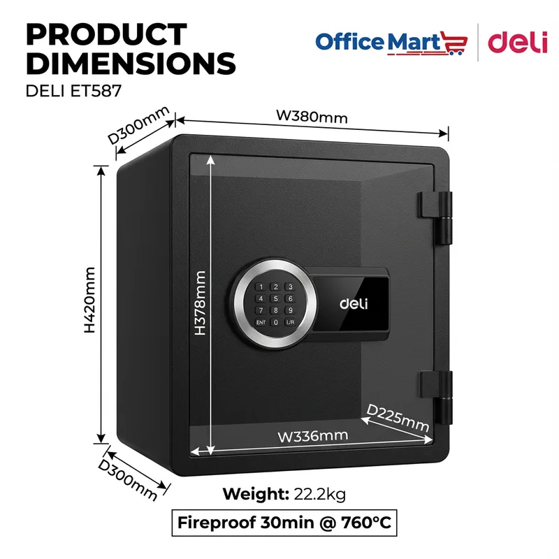 OfficeMart Deli ET587 digital safe measurements