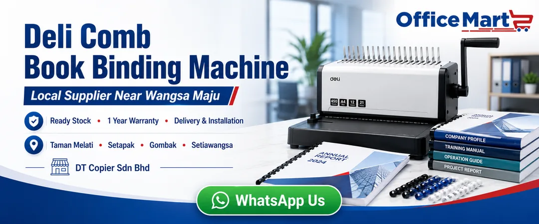 Deli comb book binding machine supplier near Wangsa Maju DT Copier Taman Melawati with ready stock warranty delivery installation showroom demo and onsite service