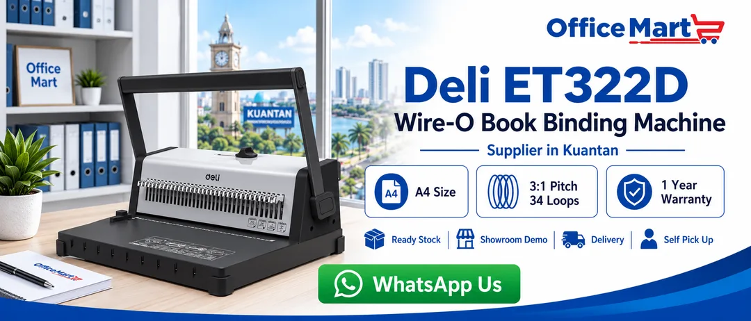Deli ET322D Wire-O Book Binding Machine supplier in Kuantan at Office Mart near East Coast Mall