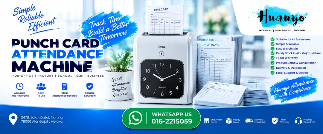 Electronic punch card attendance time recorder machine on display at HuanYo Marketing showroom in Alor Gajah Melaka
