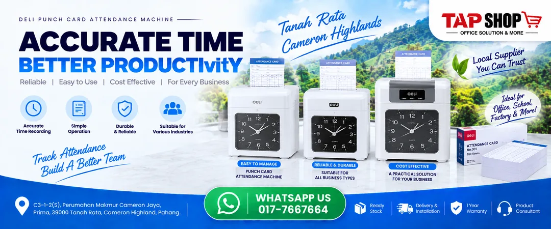 Digital electronic punch card time recorder attendance machines on display at TAP SHOP showroom in Tanah Rata Cameron Highlands