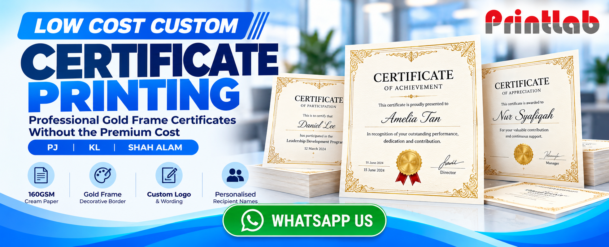 low-cost-custom-certificate-printing-gold-frame-paper-printlab-ara-damansara