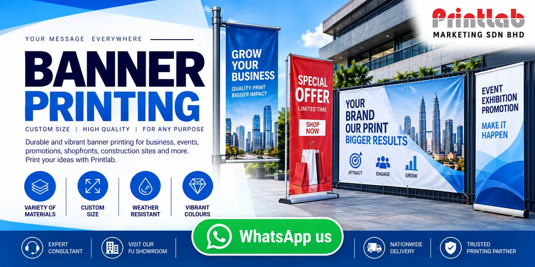 Custom printed Tarpaulin Banner manufactured by Printlab Marketing Sdn Bhd in Ara Damansara Petaling Jaya.