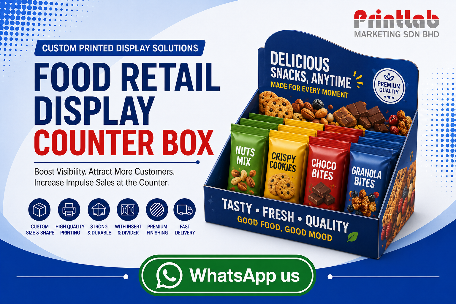 Custom printed Cardboard Counter Top Display Boxes manufactured by Printlab Marketing Sdn Bhd in Ara Damansara Petaling Jaya.
