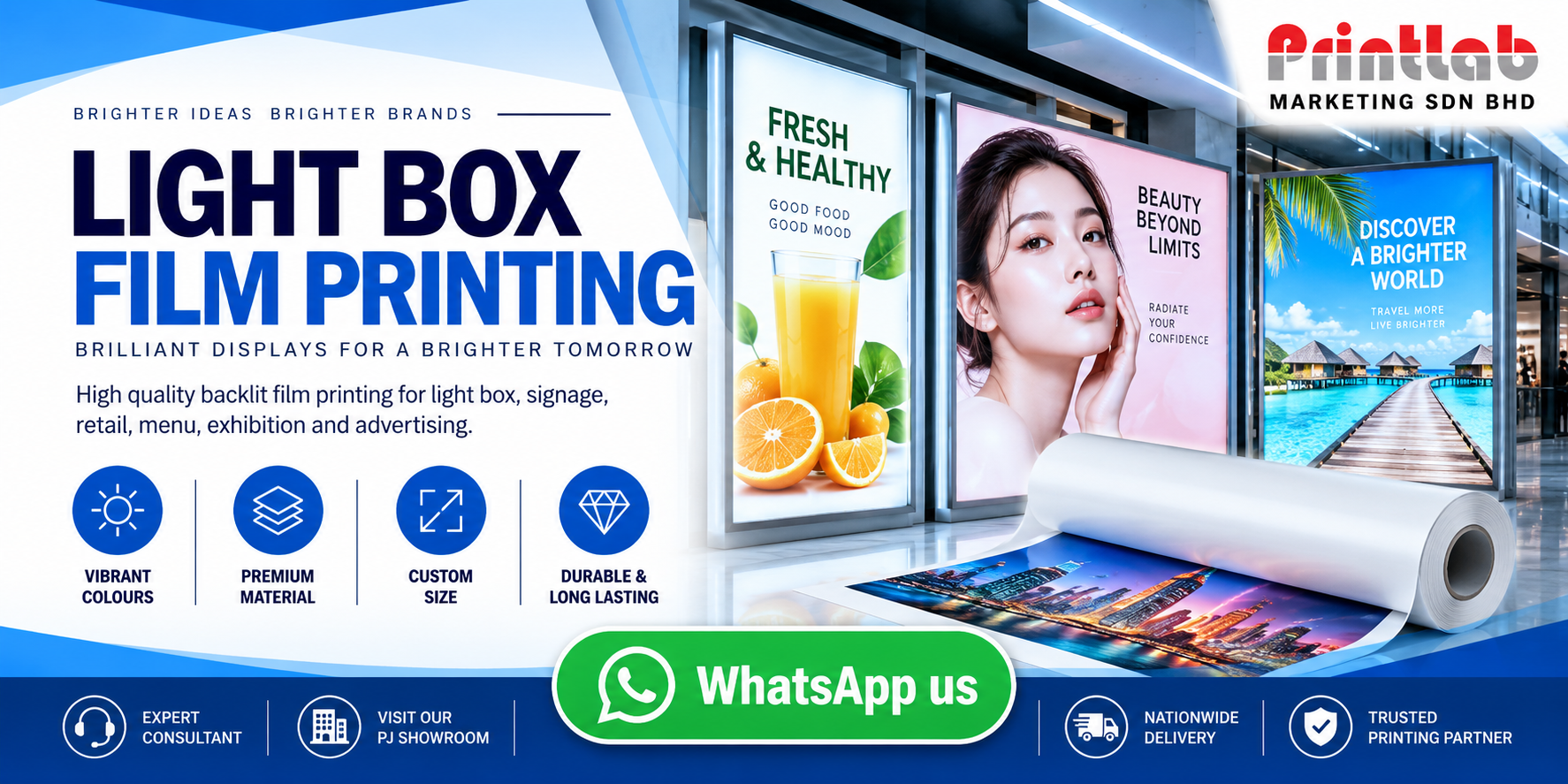 High resolution printed Light Box Film for illuminated signage manufactured by Printlab Marketing Sdn Bhd in Ara Damansara Petaling Jaya.
