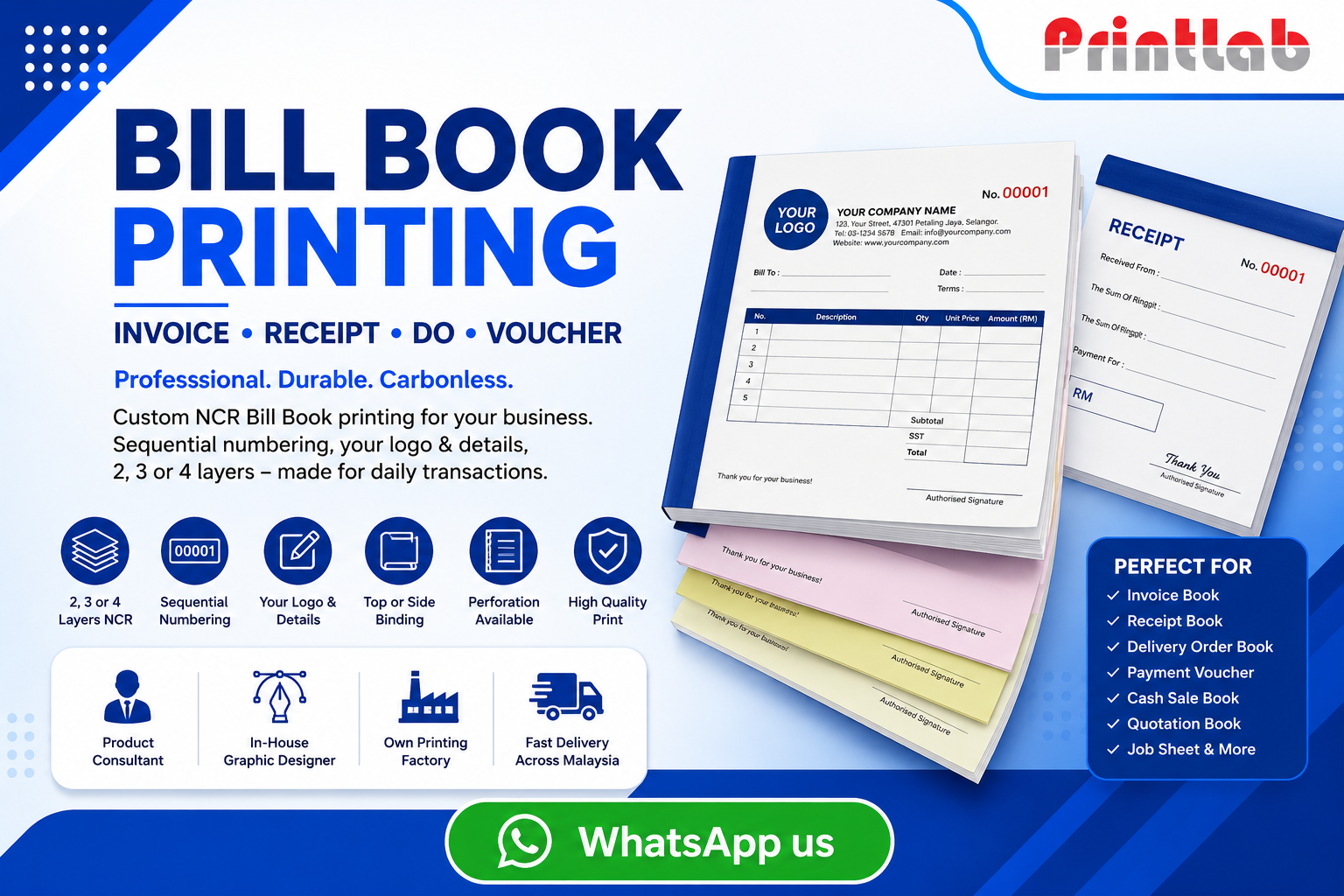 Custom NCR Carbonless Bill Book Printing Showcase Printlab Marketing Ara Damansara Petaling Jaya