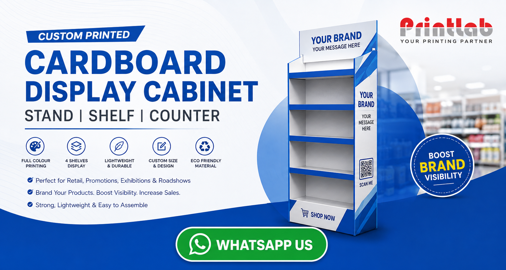 Custom cardboard display cabinet stand shelf counter with 4 shelves in Petaling Jaya