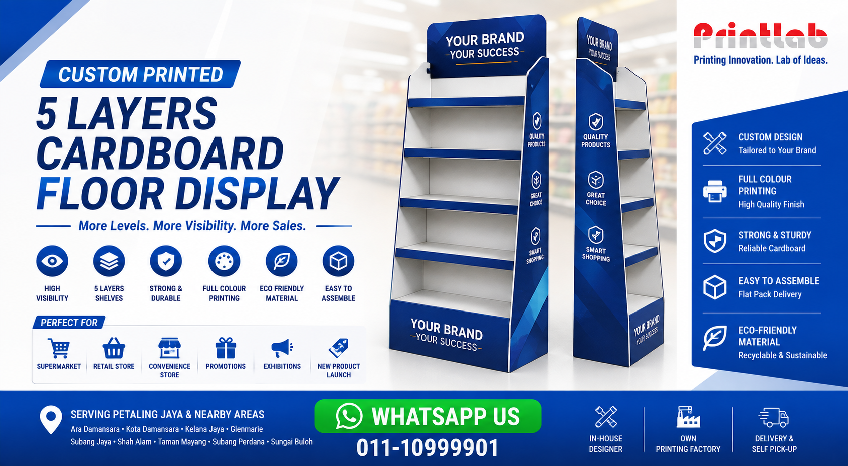 Custom 5 Layers Cardboard Floor Display Stand Manufactured by Printlab Marketing Ara Damansara Petaling Jaya