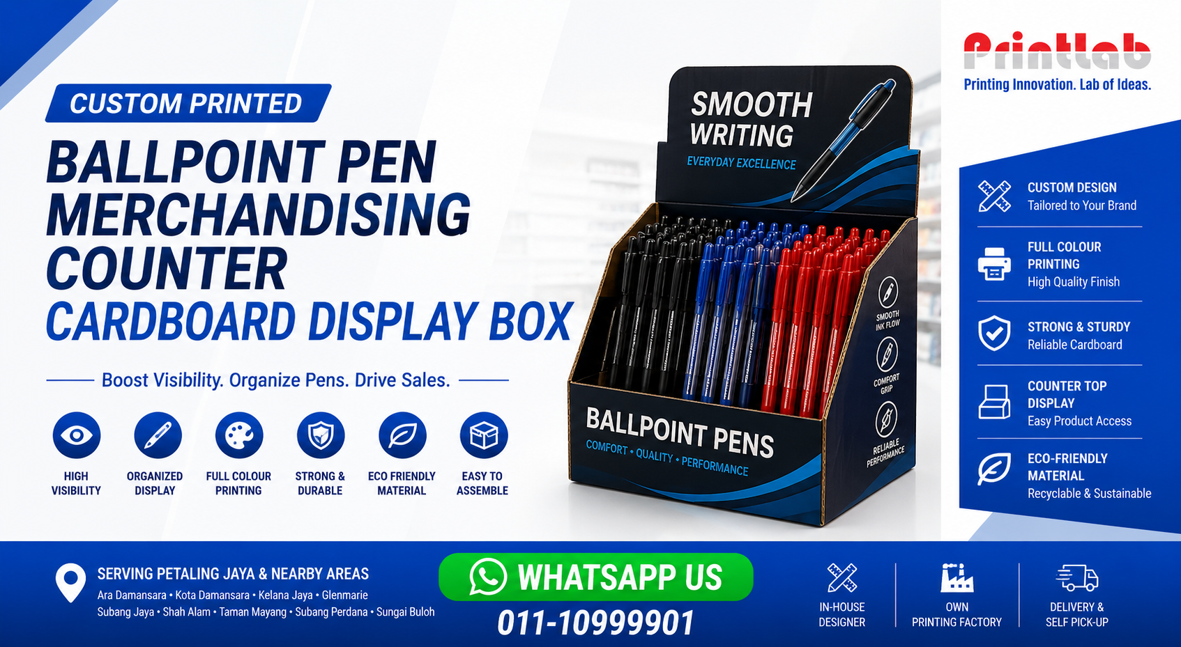 Custom Ballpoint Pen Merchandising Counter Cardboard Display Box Manufactured by Printlab Marketing Ara Damansara Petaling Jaya