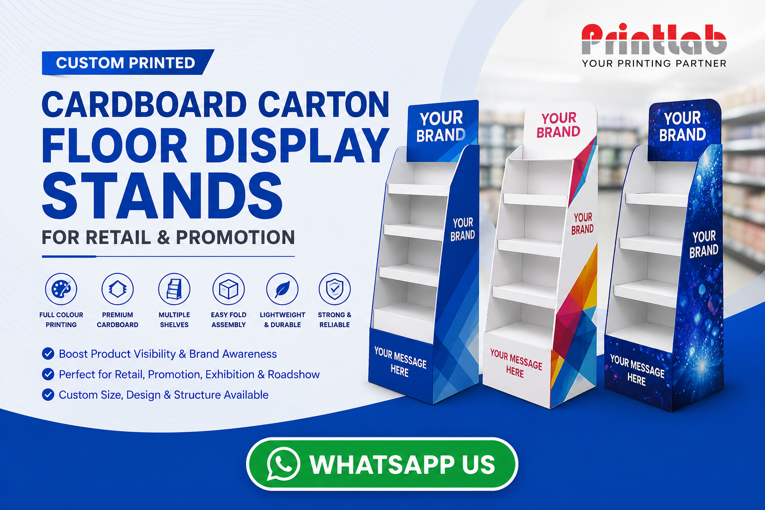 Custom Cardboard Carton Floor Display Stand Manufactured by Printlab Marketing Ara Damansara Petaling Jaya