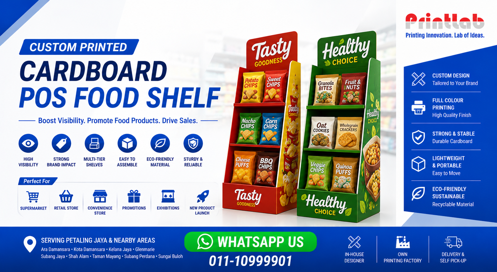 Custom Cardboard POS Food Shelf Manufactured by Printlab Marketing Ara Damansara Petaling Jaya
