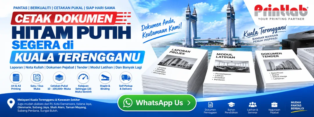 Mesin Percetakan Digital Industri Hitam Putih Berkelajuan Tinggi di Printlab Marketing Petaling Jaya Memproses Pesanan Pukal Kuala Terengganu