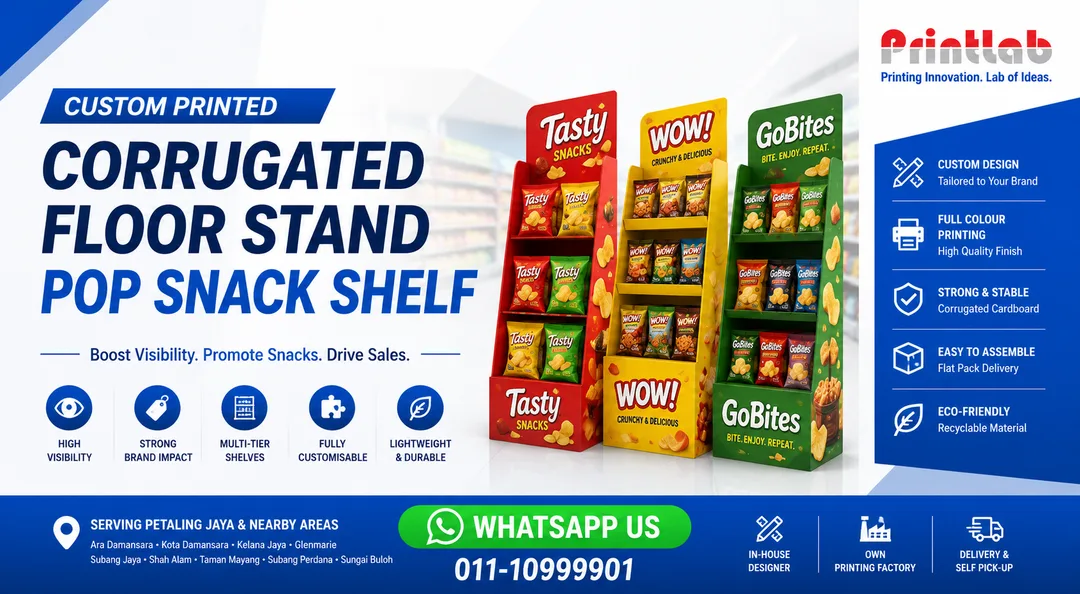 Custom Corrugated Floor Stand POP Snack Shelf Manufactured by Printlab Marketing Ara Damansara Petaling Jaya