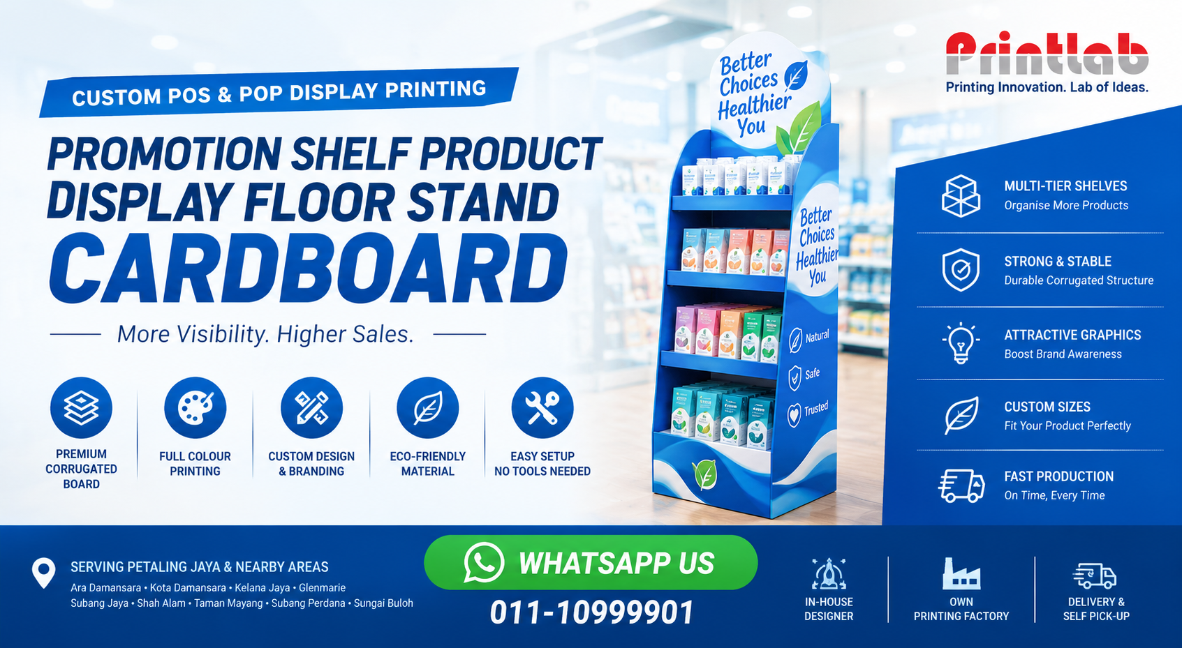 Custom Cardboard Promotion Shelf Product Display Floor Stand Manufactured by Printlab Marketing Ara Damansara Petaling Jaya
