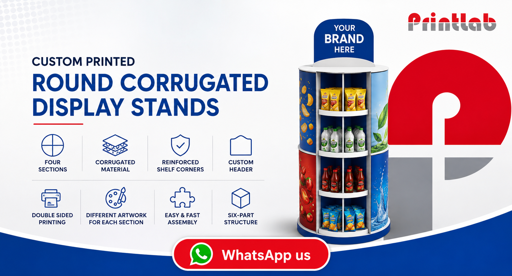 Custom Printed Round Corrugated Display Stand Manufactured by Printlab Marketing Ara Damansara Petaling Jaya