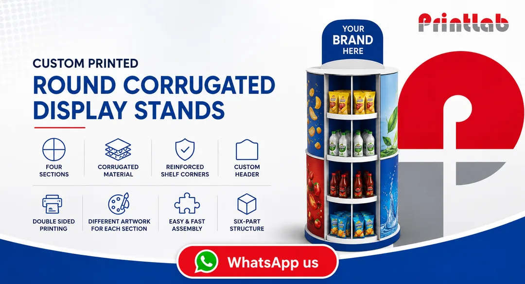 Custom Printed Round Corrugated Display Stand Manufactured by Printlab Marketing Ara Damansara Petaling Jaya