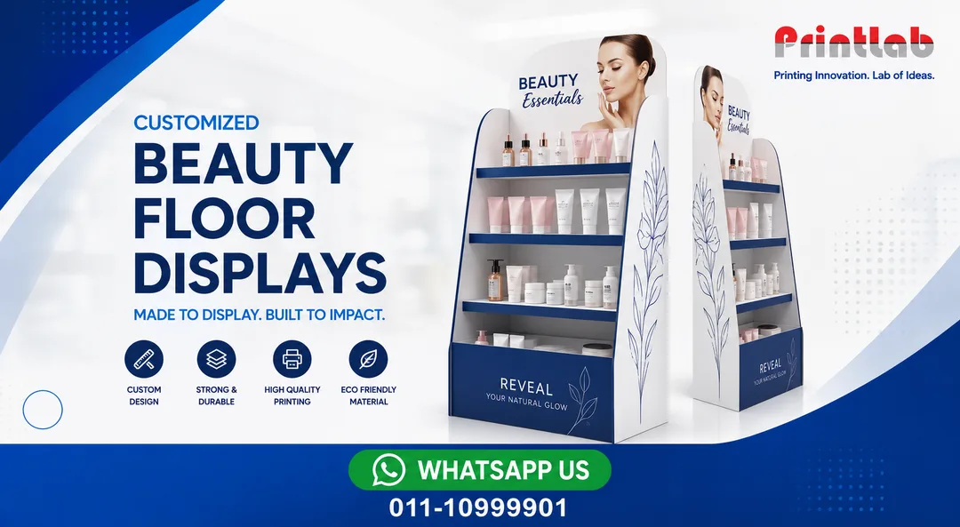 Custom Large Customized Corrugated Floor Displays for Beauty Products Manufactured by Printlab Marketing Ara Damansara Petaling Jaya