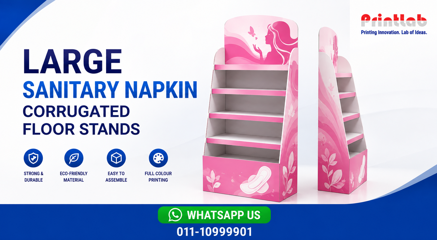 Custom Large Sanitary Napkin Corrugated Floor Stand Manufactured by Printlab Marketing Ara Damansara Petaling Jaya